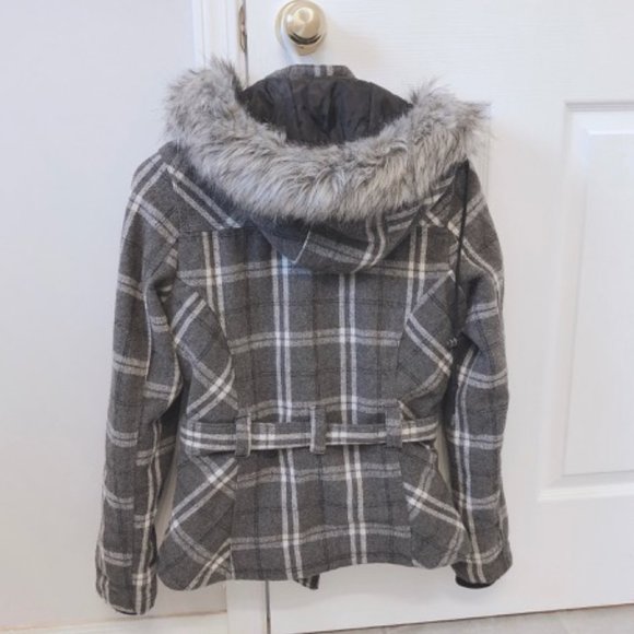 LIKE NEW Winter Parka Jacket Grey Checkered - Picture 3 of 10
